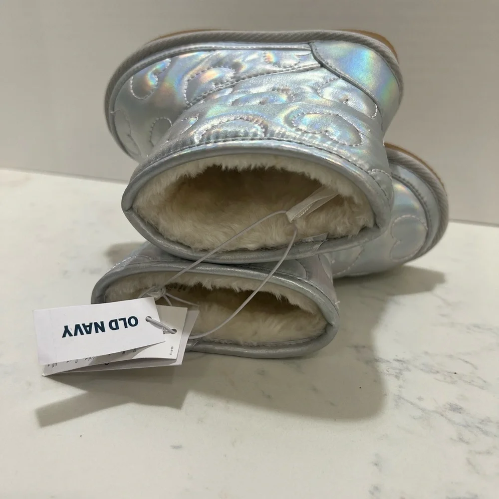 Old Navy Silver Iridescent Heart Boots